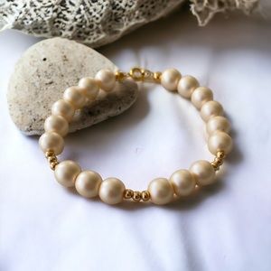 18K Gold Plate Pink Glass Beaded Bracelet